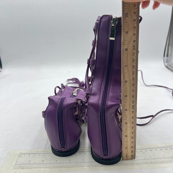YDN Purple Ankle High Gladiator Sandals Lace up Open toe Flats Zips Shoes - Picture 5 of 8
